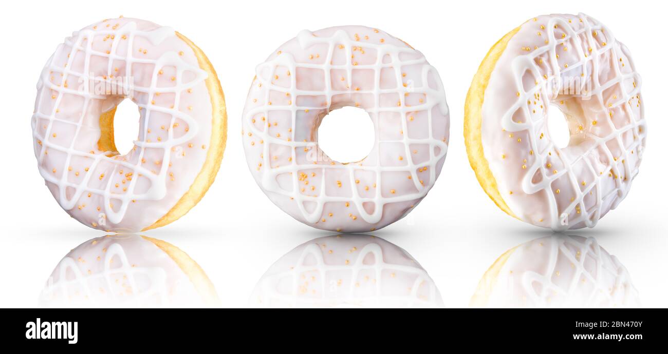 Set of glazed donuts with sprinkles on a white background Stock Photo ...