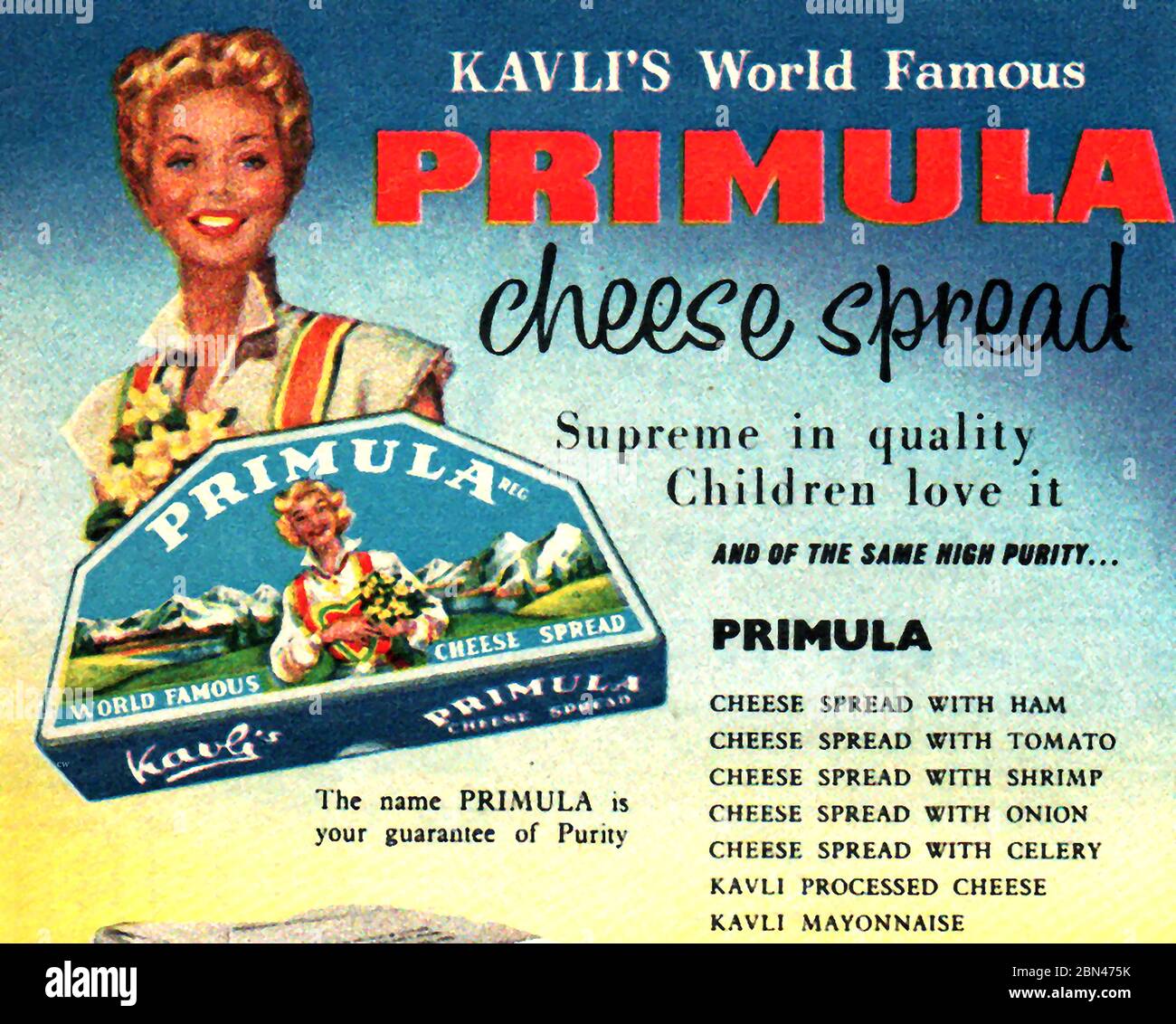 Dairy Industry in Britain - A 1950's UK advertisement for Primula processed Cheese Spread Stock Photo