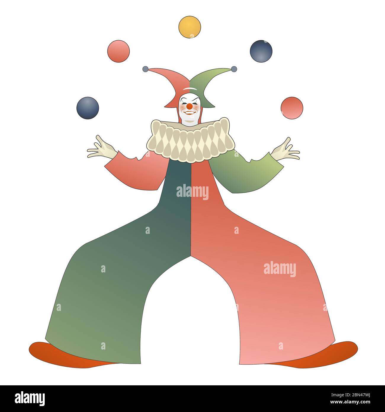 Retro style clown juggling colored balls, isolated on white background ...