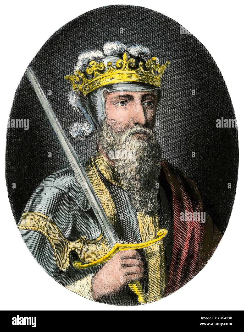 King of England Edward III. Hand-colored engraving Stock Photo