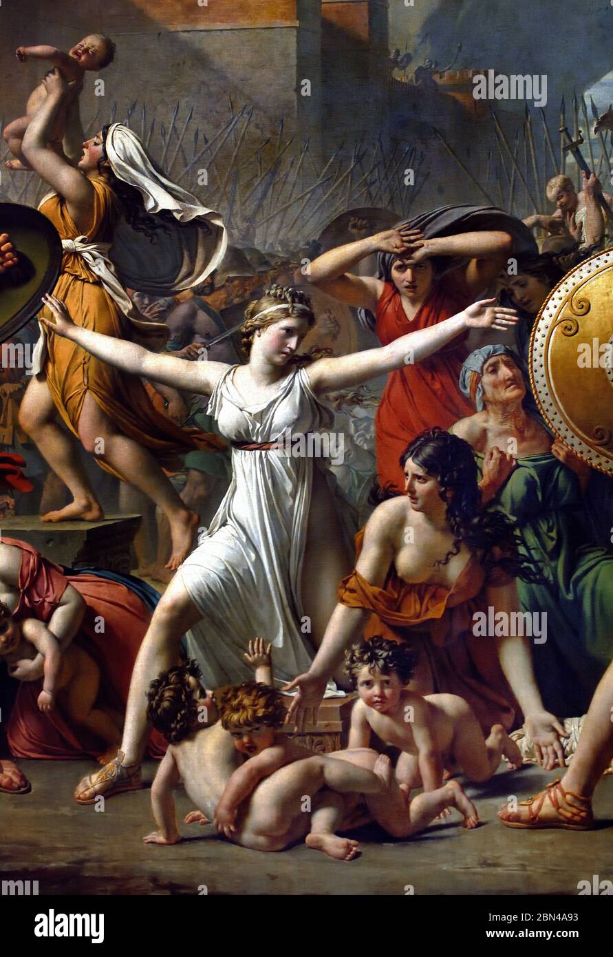 Tourists viewing the painting The Intervention of the Sabine Women by Jacques-Louis David in the