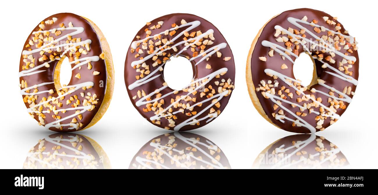 Set of glazed donuts with sprinkles on a white background Stock Photo ...
