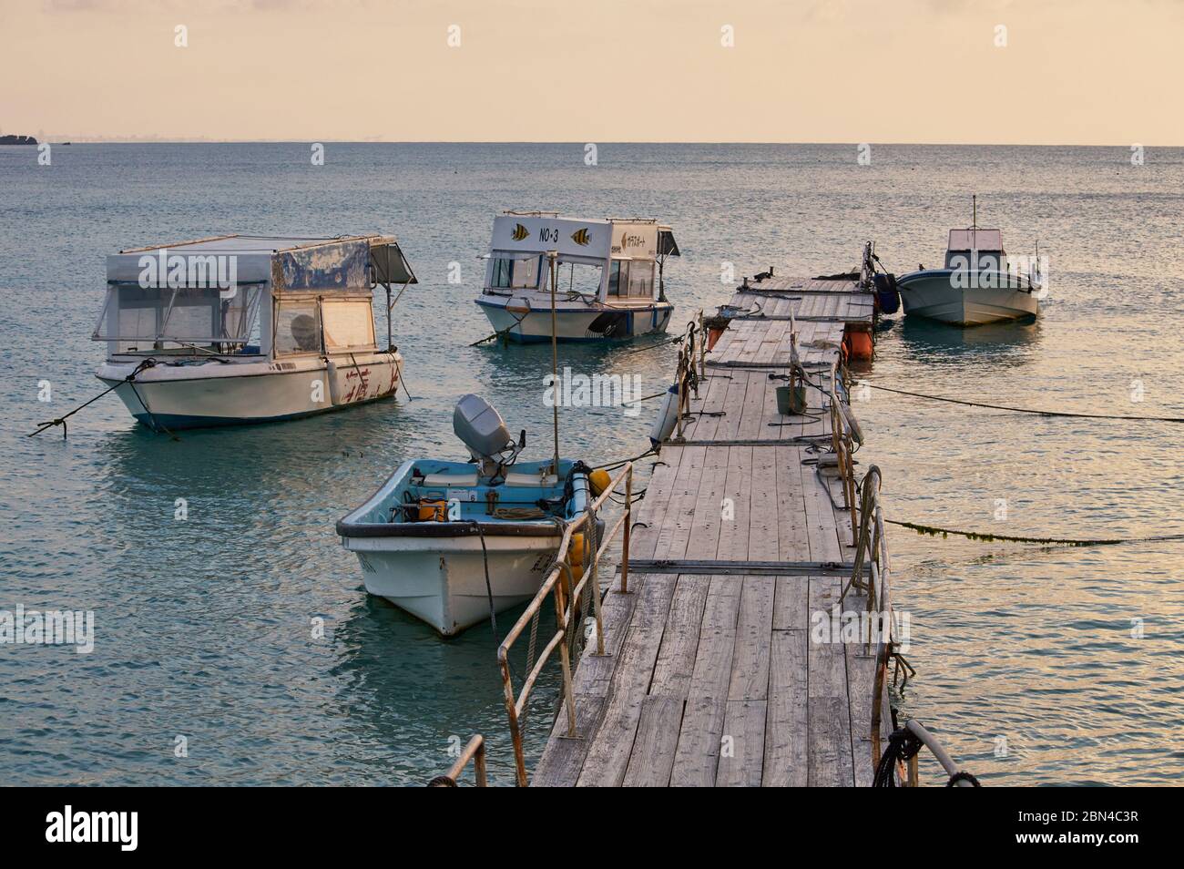 Okinawa / Japan February 27th 2018 Small boat dock in Okinawa island