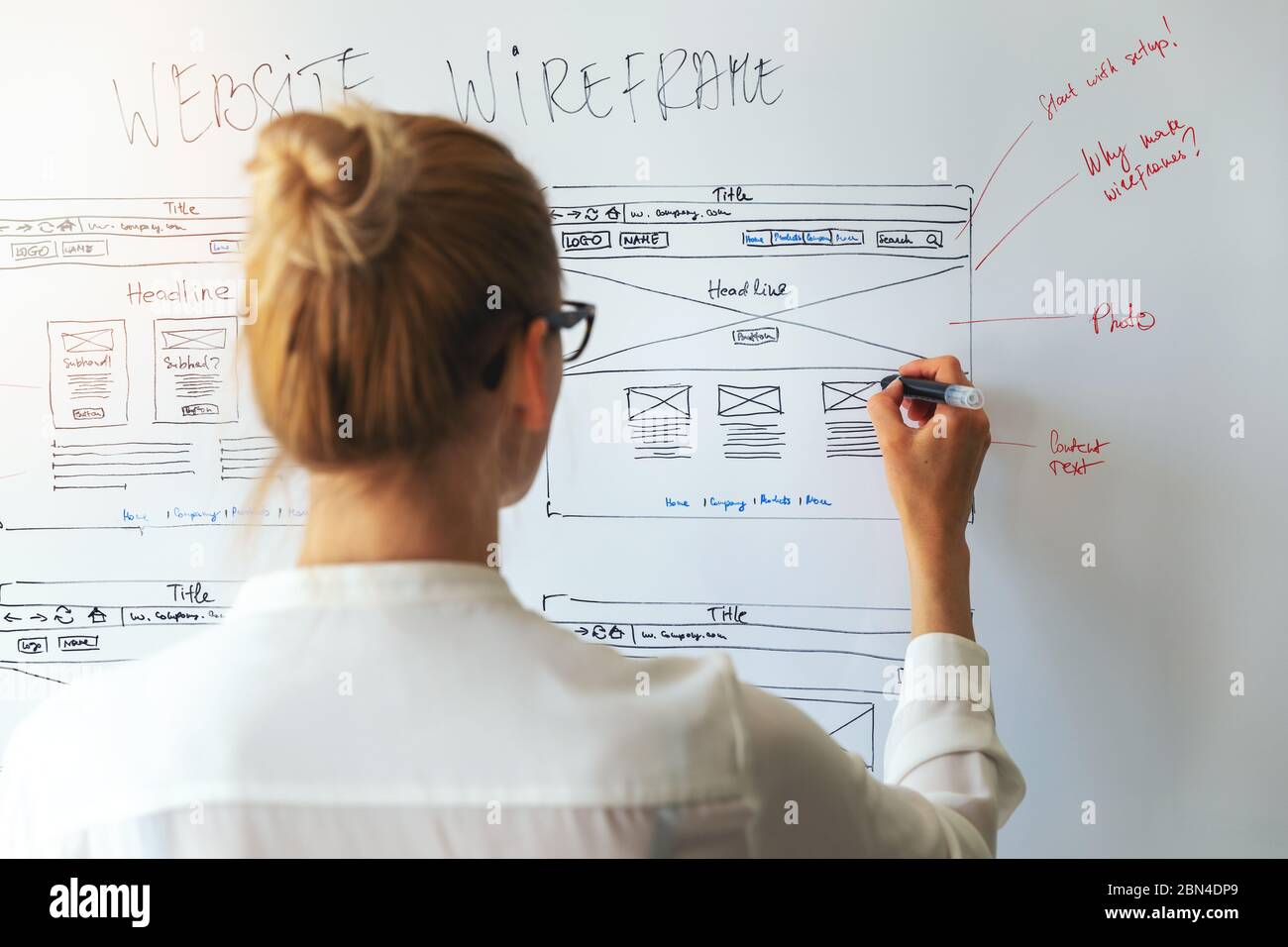 UI UX designer drawing new website wireframe Stock Photo