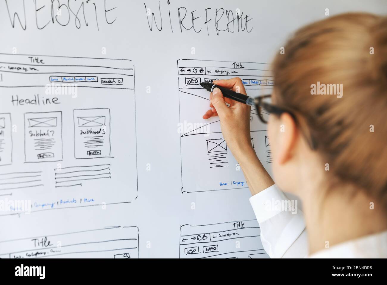 UI UX designer drawing new website wireframe Stock Photo