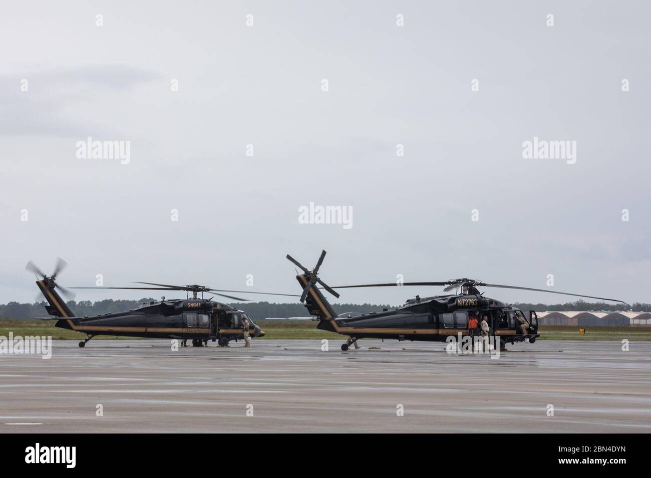 Air and Marine Operations assets arrive at Fort McEntire Joint National Guard Base in Eastover, South Carolina on September 16, 2018 in support of Hurricane Florence relief. Stock Photo
