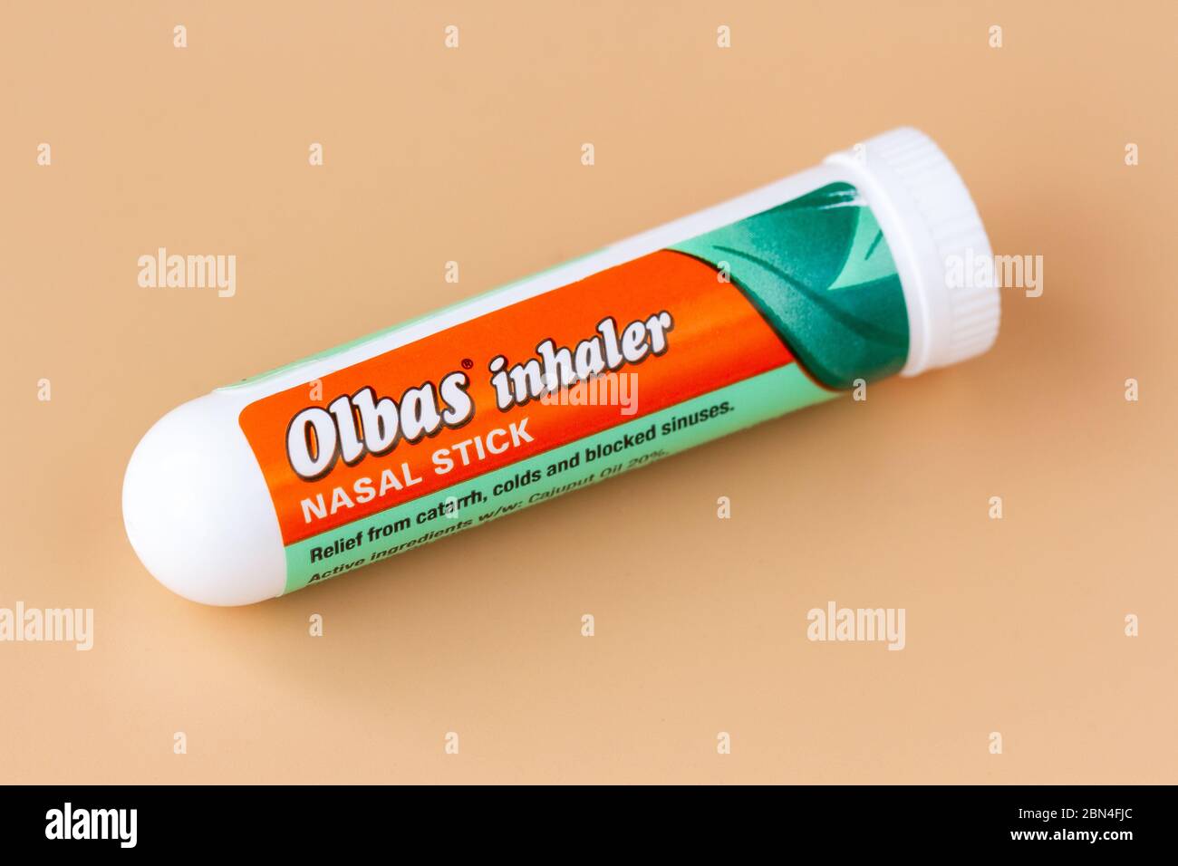 Olbas inhaler nasal stick for clearing blocked nose naturally Stock Photo