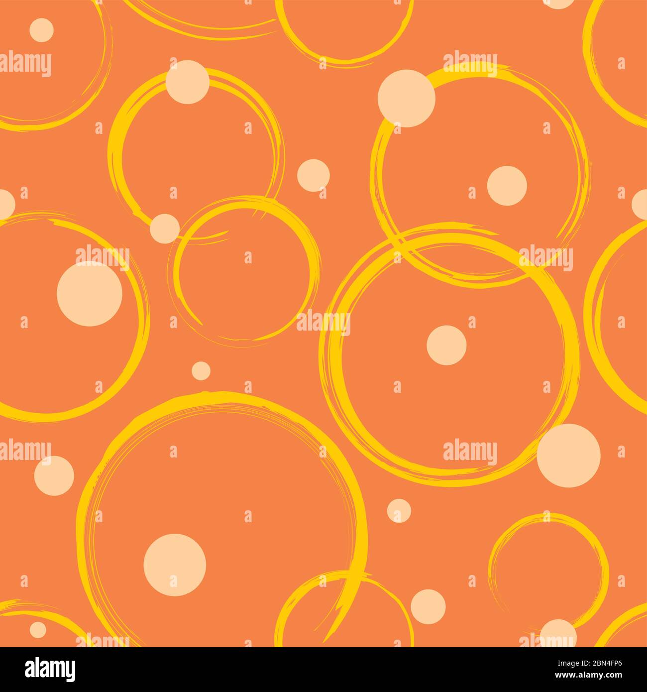Seamless pattern. Abstract yellow circles on orange background. Seamless texture in vector EPS8 format, includes pattern swatch. Stock Vector