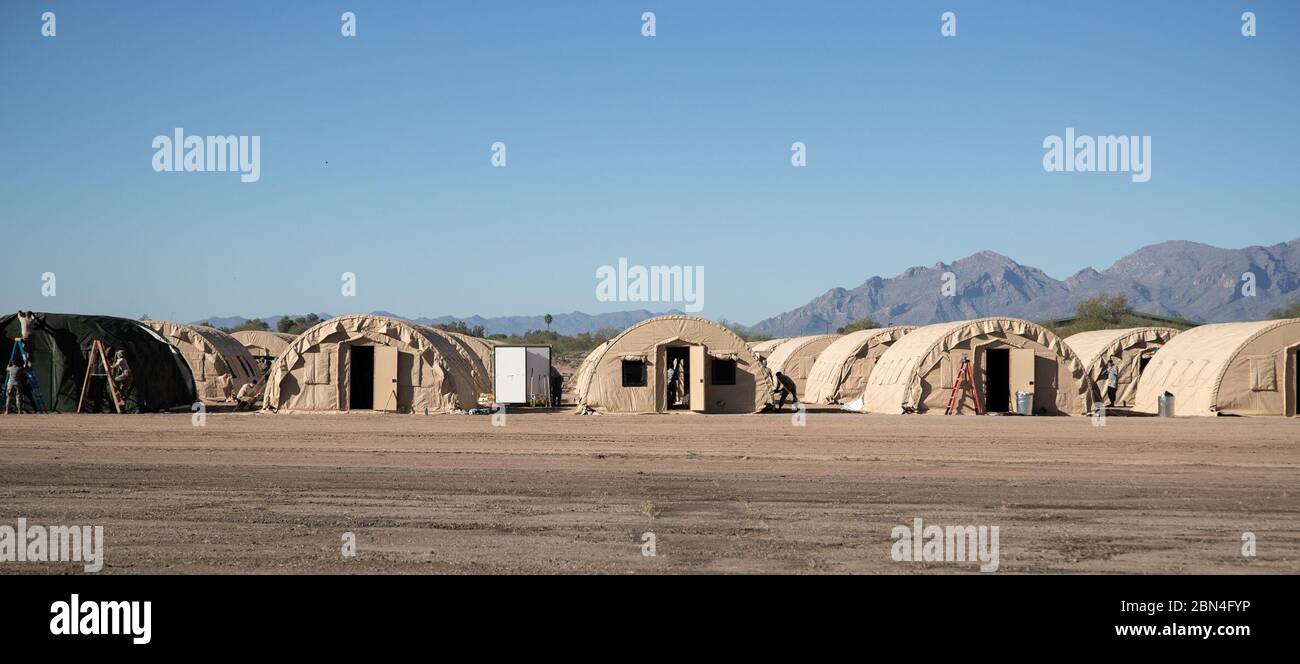 Temporary housing is constructed for soldiers arriving at DavisMonthan