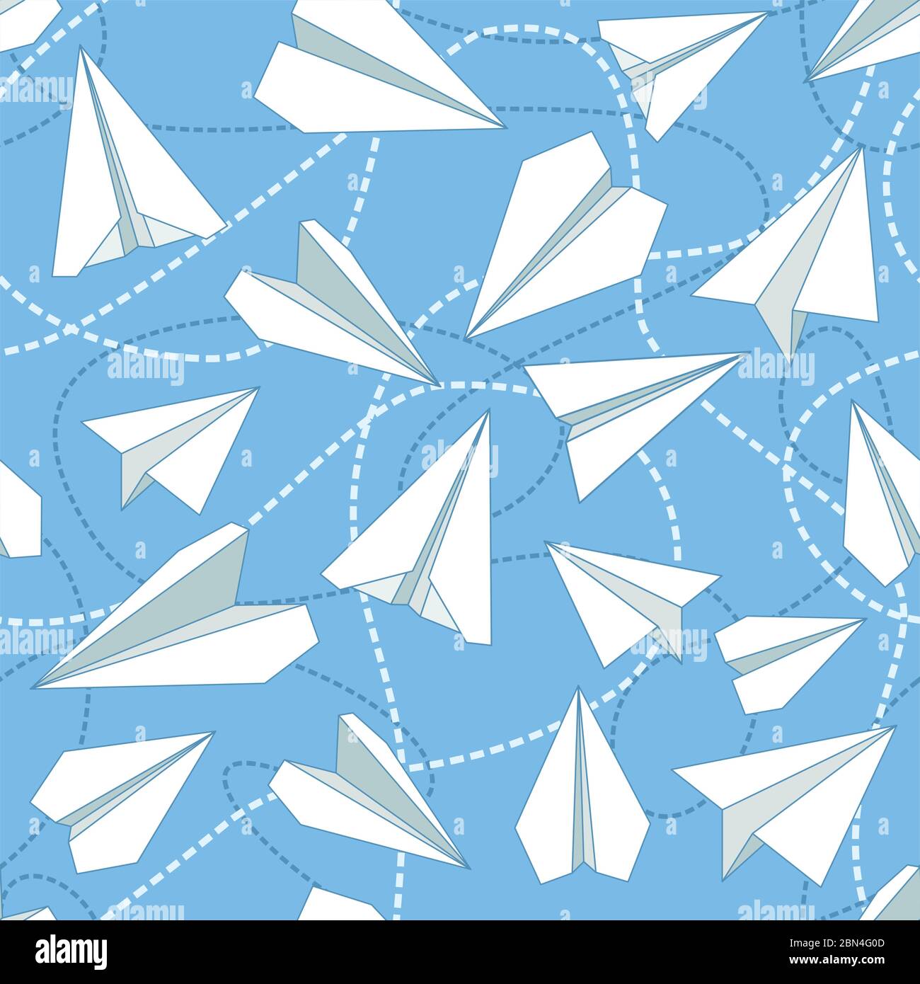 Paper planes and tangled lines seamless pattern. Repeating abstract background with paper planes and dashed lines. EPS8 vector illustration includes P Stock Vector