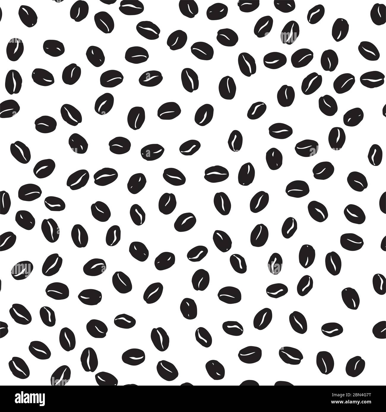 Coffee beans seamless pattern. Seeds of coffee randomly placed on white background. Wrapping repeating texture. Hand drawn vector eps8 illustration. Stock Vector