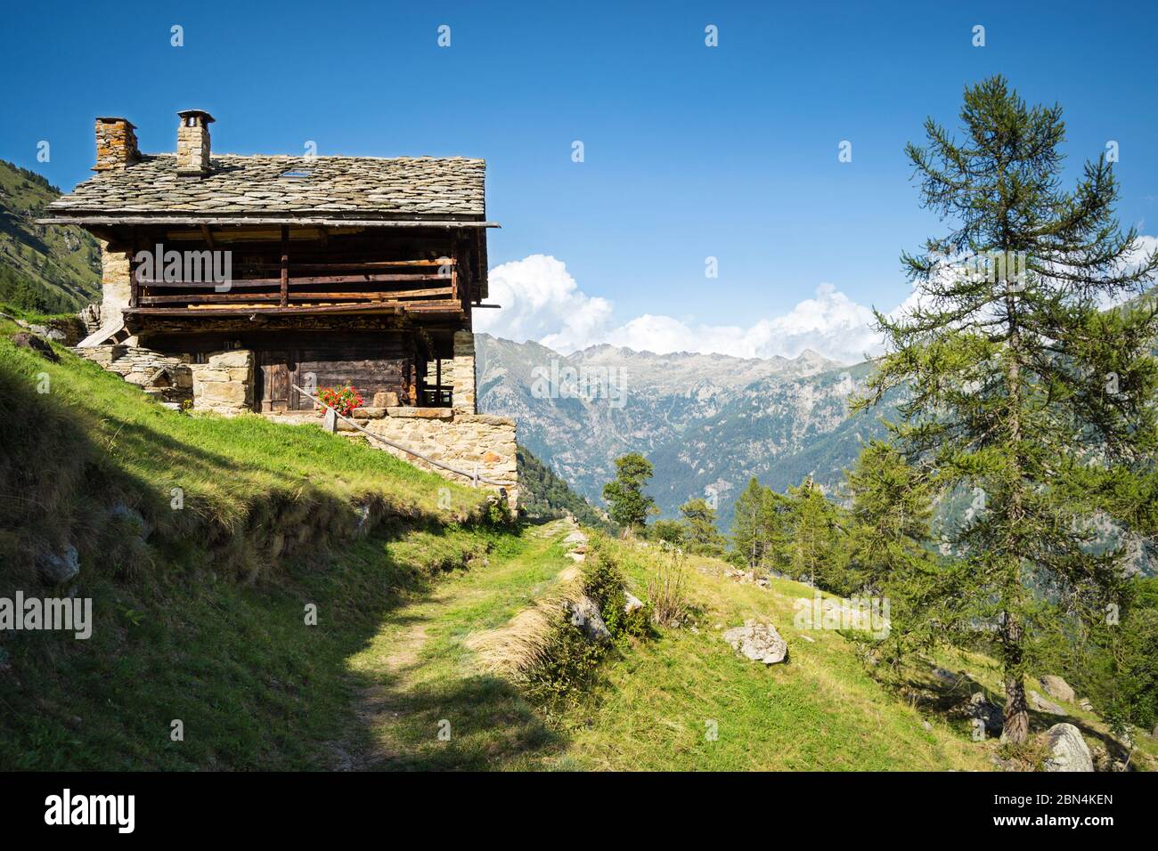 Typical Walser style house, italian Alps. Issime, Aosta valley (Italy) Stock Photo