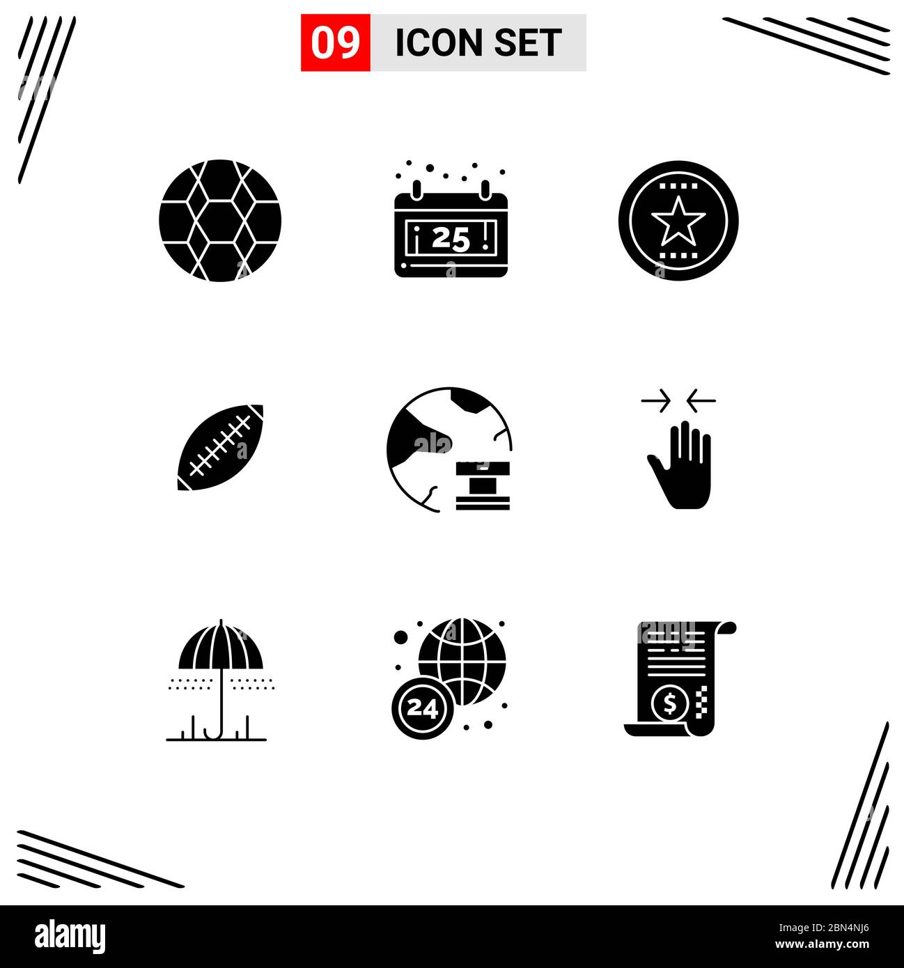Set of 9 Vector Solid Glyphs on Grid for sport, rugby, bookmark, football, afl Editable Vector Design Elements Stock Vector