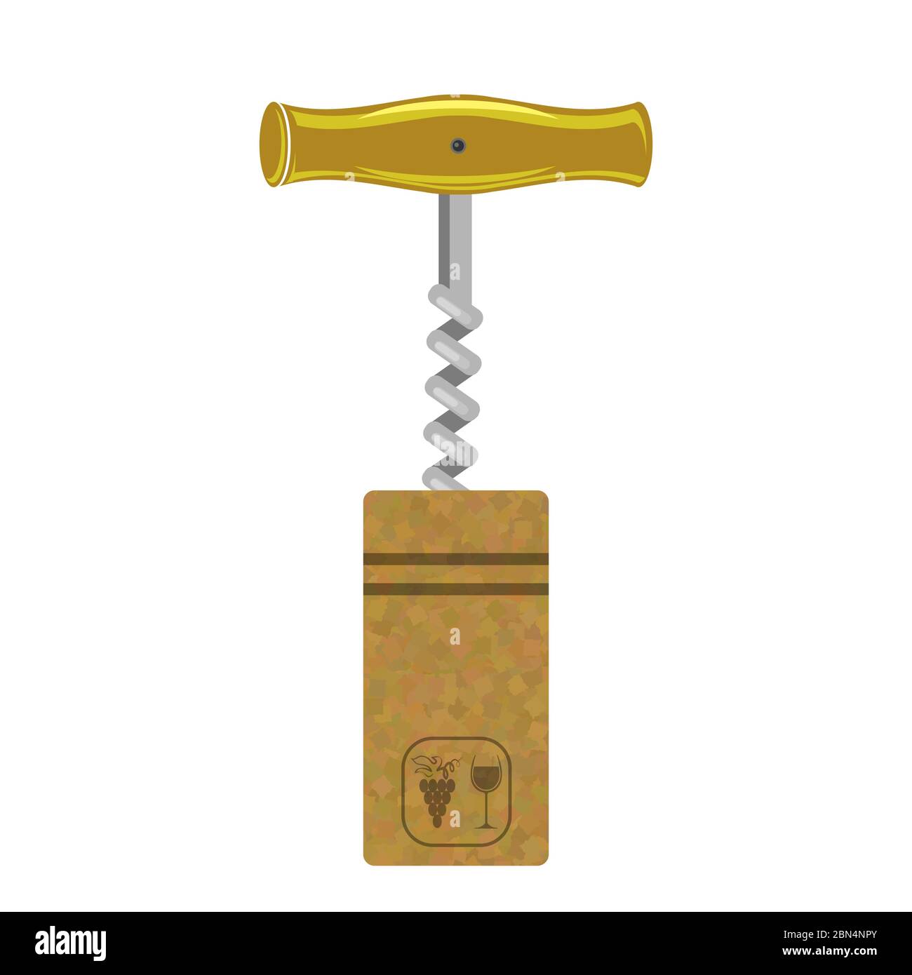 Retro Wood Corkscrew Icon for Opening Wine Bottle Cup Isolated on White ...