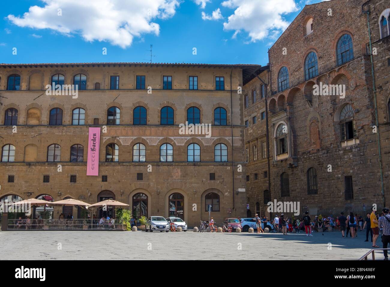 Florence, Italy - August 16, 2019: Piazza della Signoria is a historic town square with numerous cafes, restaurants and tourists in Florence Stock Photo