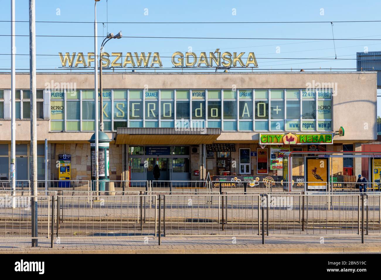 Warsaw, Mazovia / Poland - 2020/05/10: Warszawa Gdanska railway station building at Slonimskiego street in Zoliborz northern district of Warsaw Stock Photo