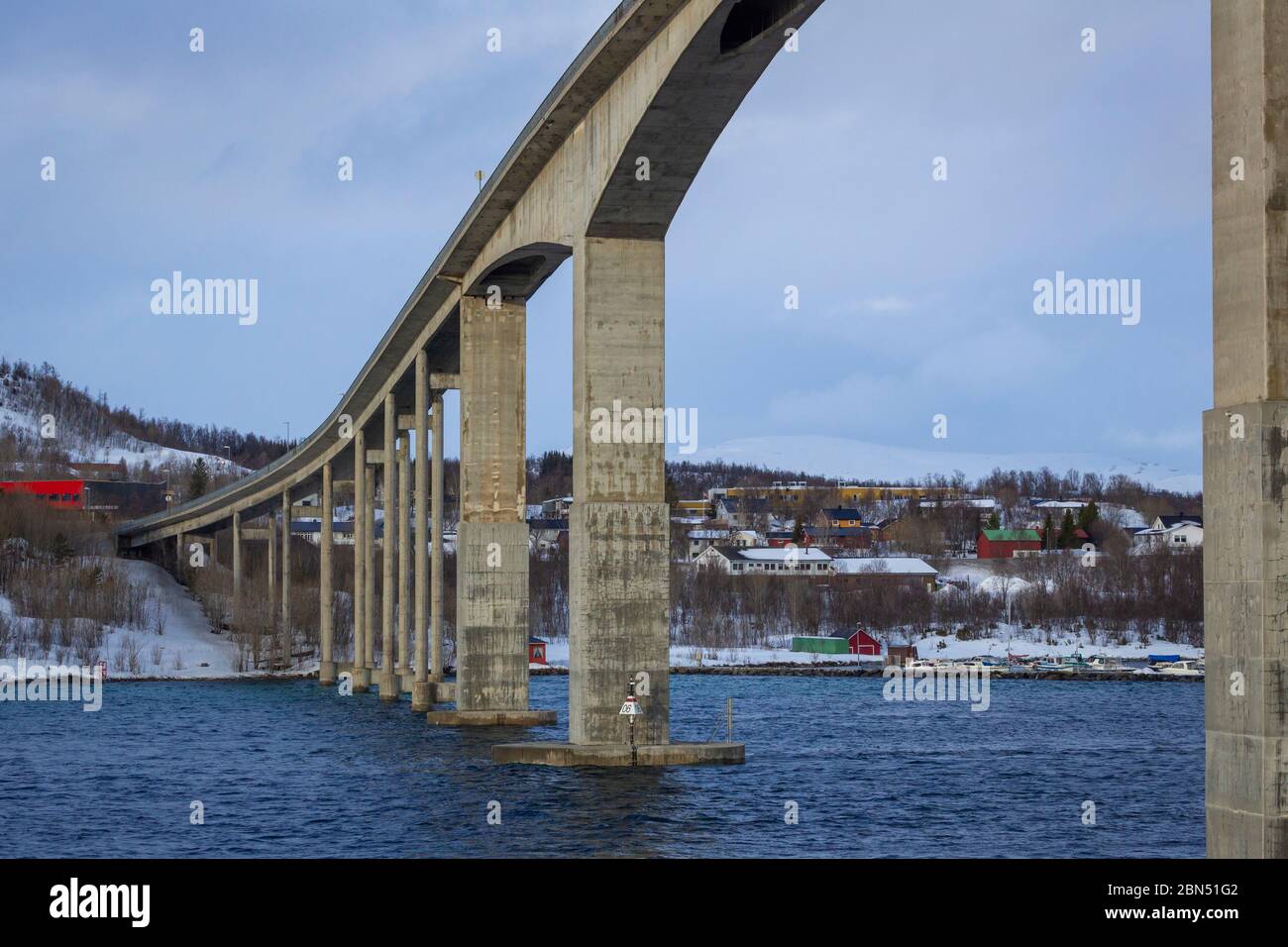 Cruise along Finnsnes under the bridge Stock Photo