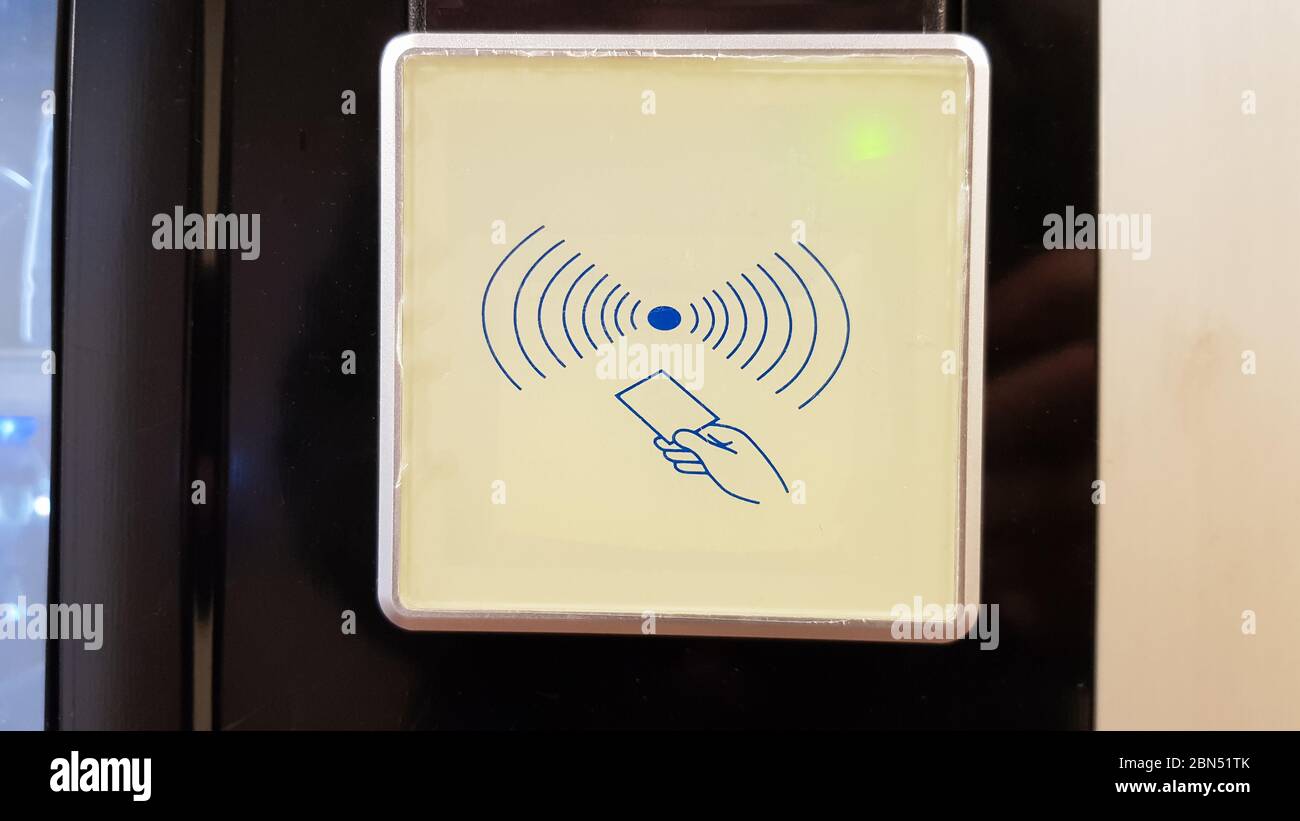 Electronic lock on the wall with copy space. Digital security systems for door security. Selective focus Stock Photo