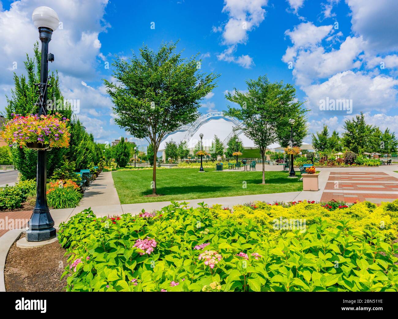 Five Rivers Metro park is in the downtown district of Dayton, Ohio and has a wonderful dome center and surrounding garden. Stock Photo
