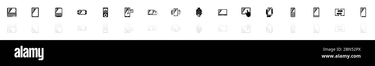 Mobile Devices icons - Black horizontal Illustration symbol on White ...