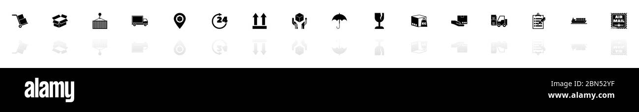 Logistics icons - Black horizontal Illustration symbol on White ...
