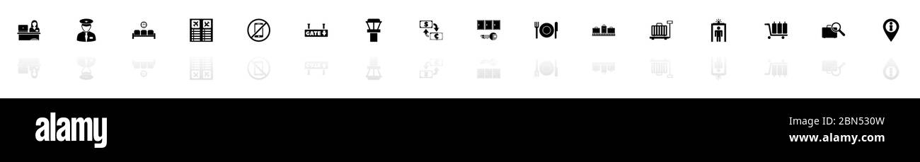 Airport Terminal icons - Black horizontal Illustration symbol on White ...
