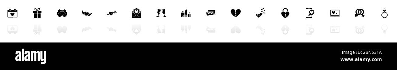 Love icons - Black horizontal Illustration symbol on White Background ...