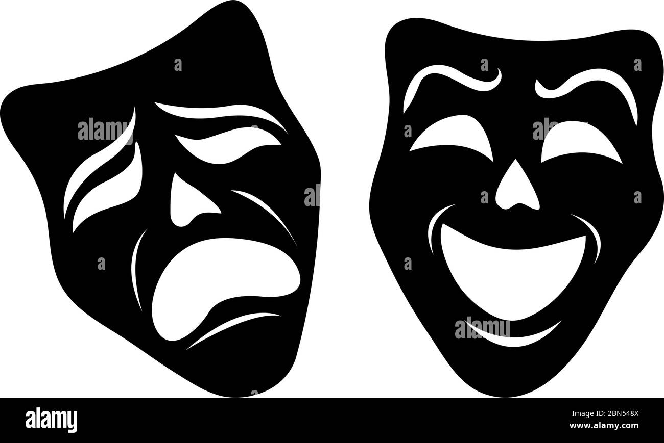 Black and white masks - happy and sad. Stock Photo