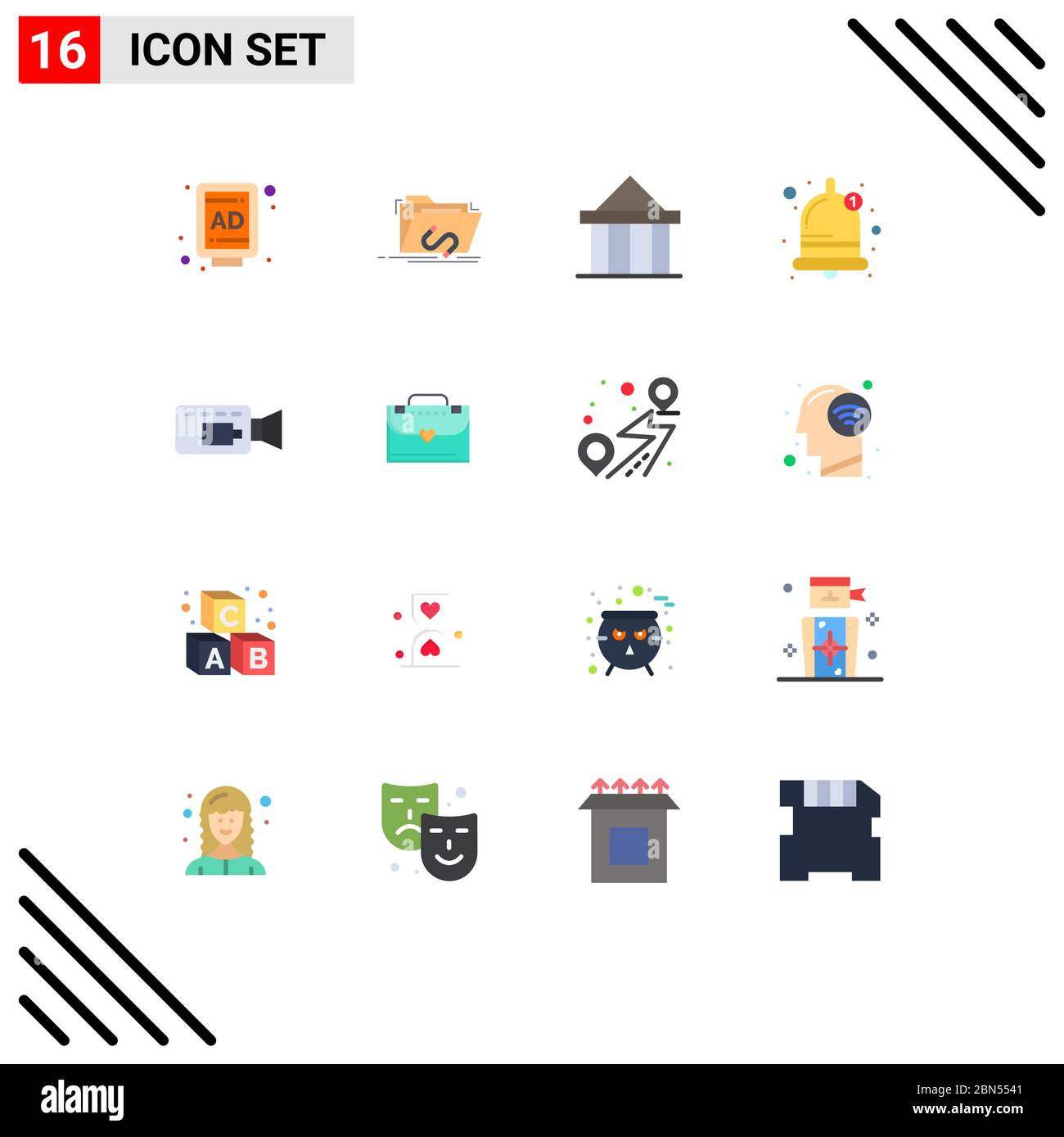 Set of 16 Modern UI Icons Symbols Signs for camera, sound, acropolis, bell, greece Editable Pack of Creative Vector Design Elements Stock Vector