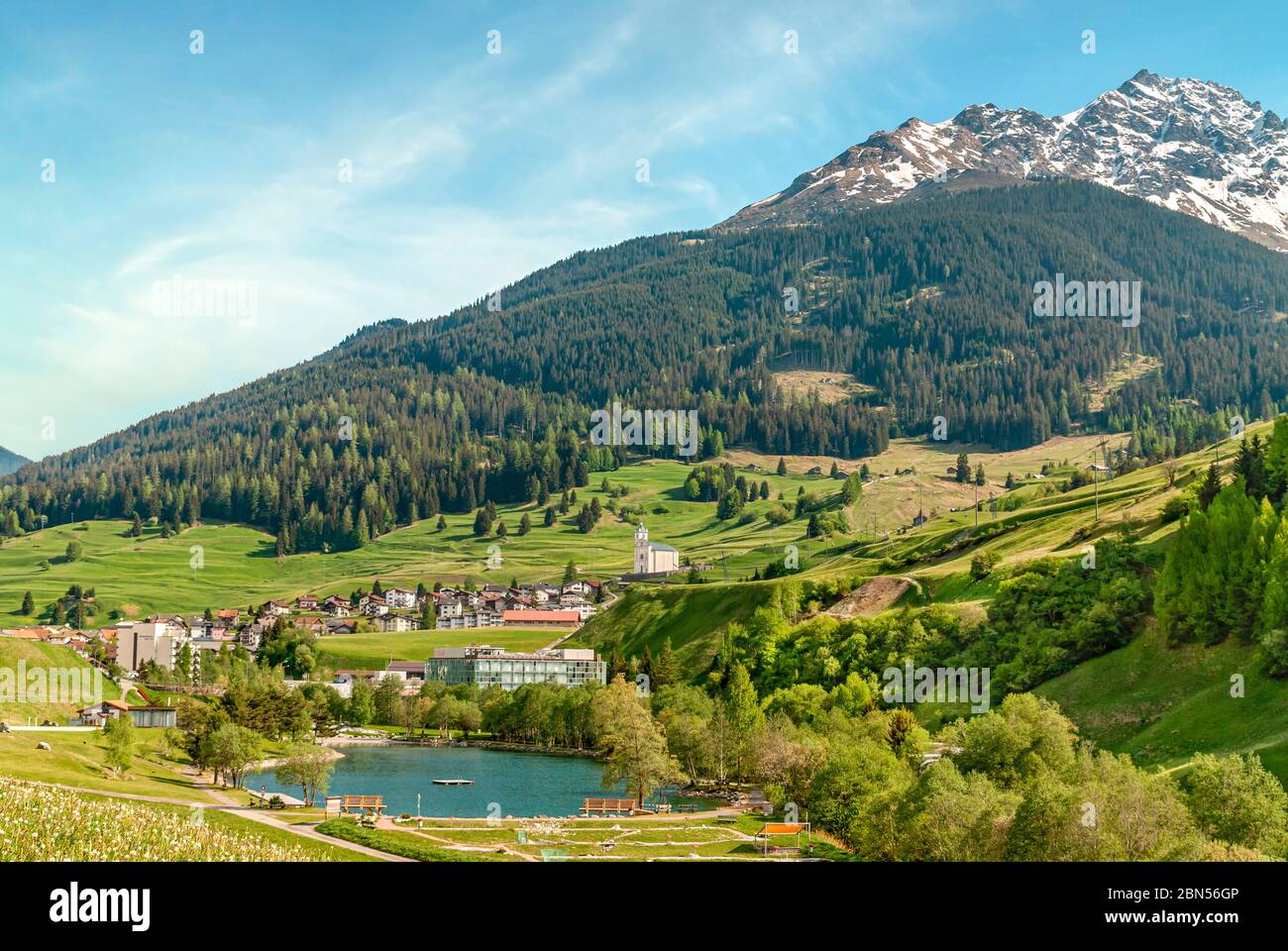 Spring landscape near the Village Savognin in Grisons, Switzerland Stock Photo