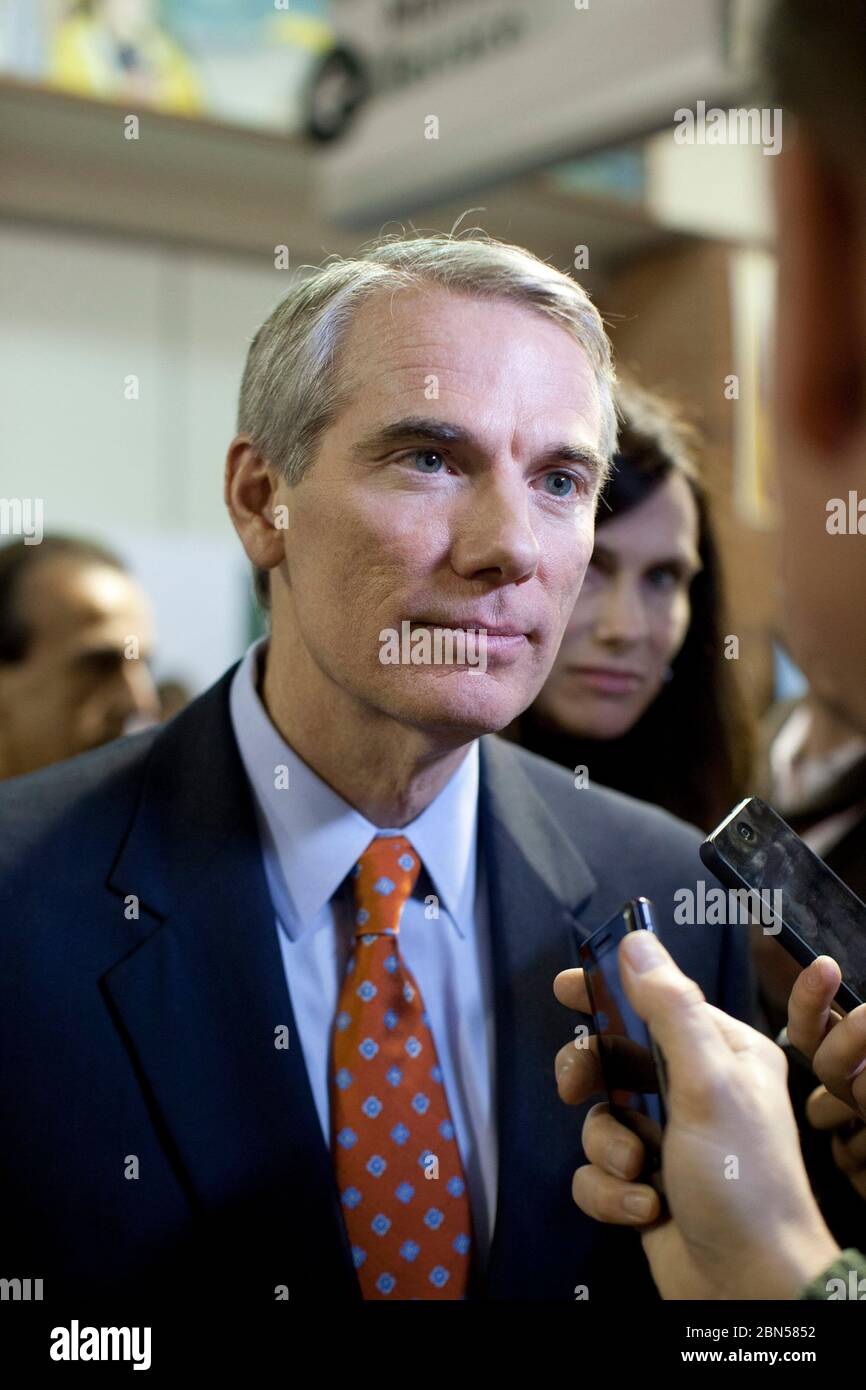 North Charleston South Carolina USA, January 19, 2012: Sen. Rob Portman speaks to reporters in the spin room after the CNN debate among the leading candidates for the Republican presidential nomination.  ©Bob Daemmrich Stock Photo