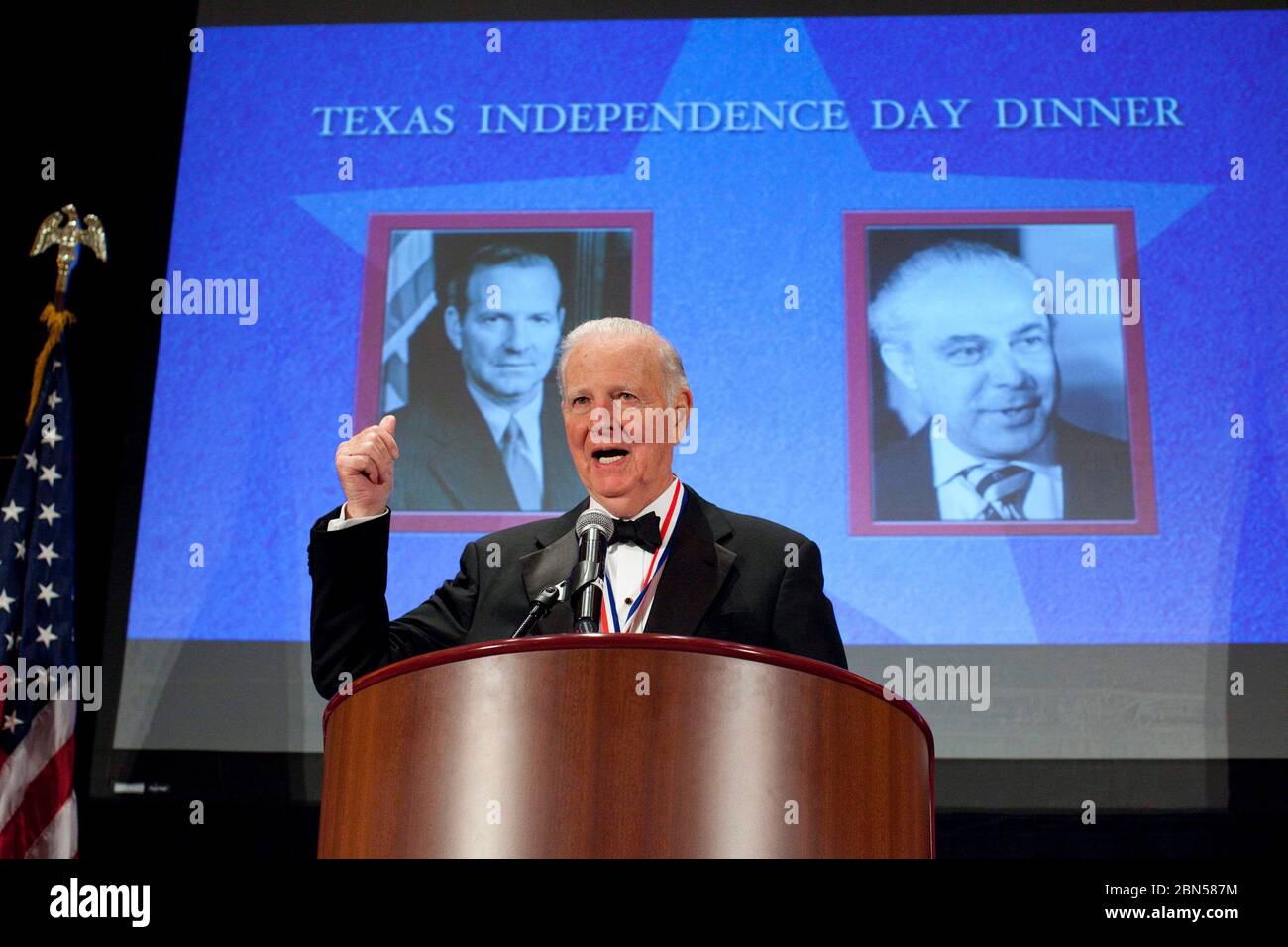 James A. Baker III of Houston, the consummate diplomat and statesman who served under three United States presidents, speaks while being honored as a legendary Texan during Texas Independence Day ceremonies at the Bob Bullock State History Museum. March 1, 2012 ©Bob Daemmrich Stock Photo