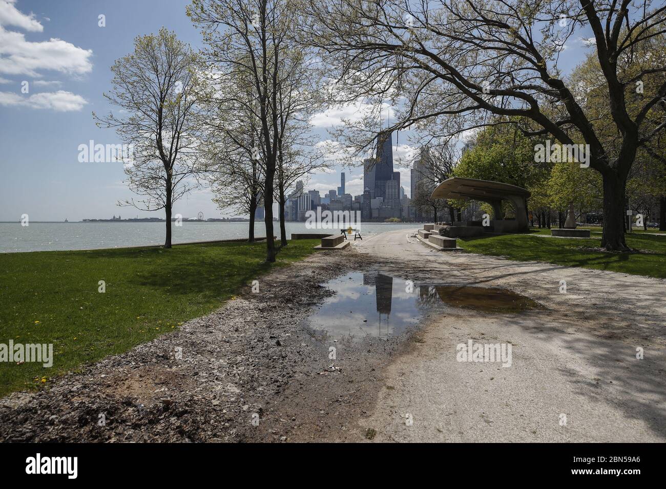 Chicago, USA. 12th May 2020. A popular trail along Lake Michigan remains closed due to COVID-19 pandemic in Chicago on Tuesday, May 12, 2020. Photo by Kamil Krzaczynski/UPI Credit: UPI/Alamy Live News Stock Photo