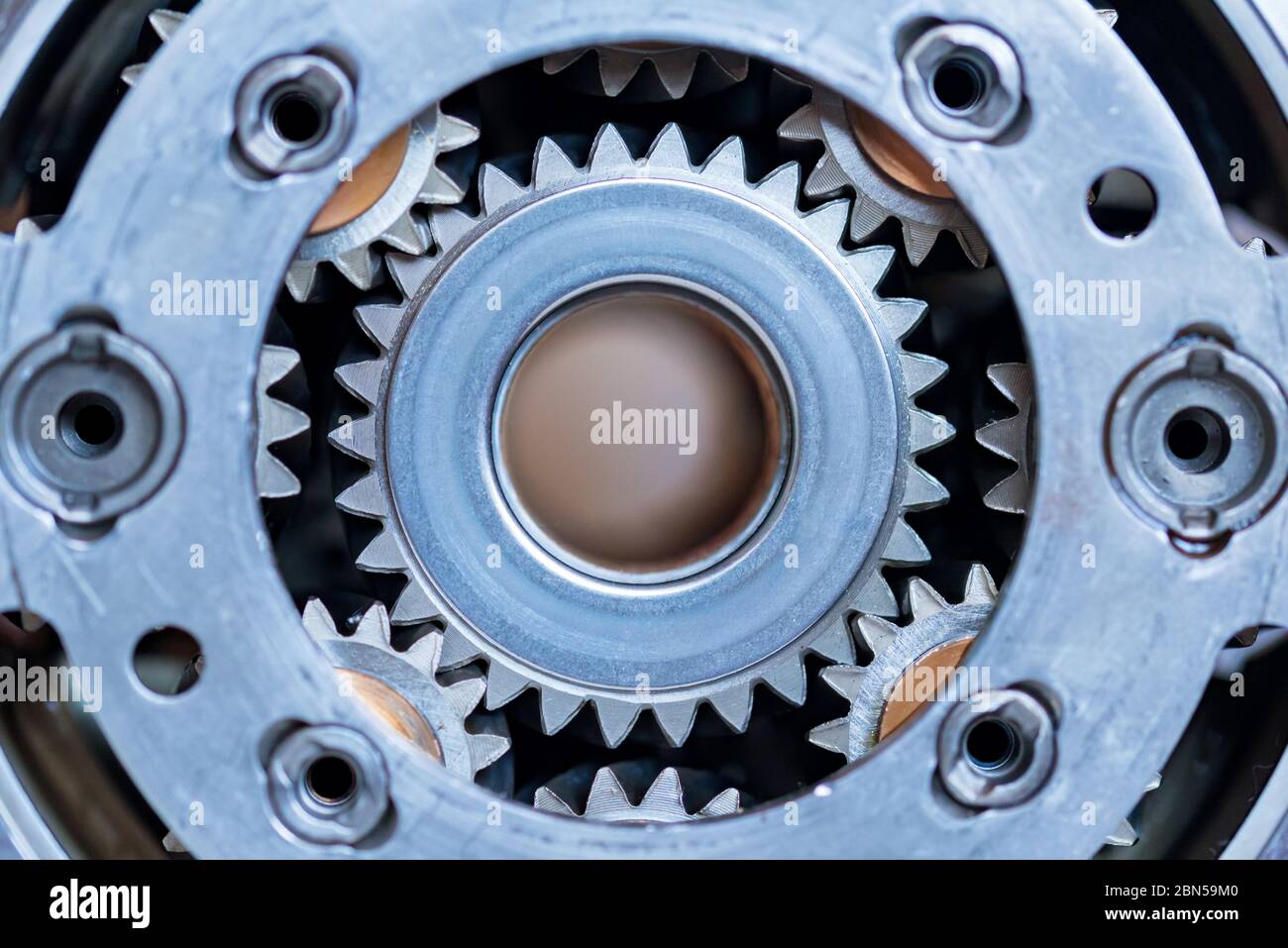 gearsets inside vehicle automatic transmission. Close up view