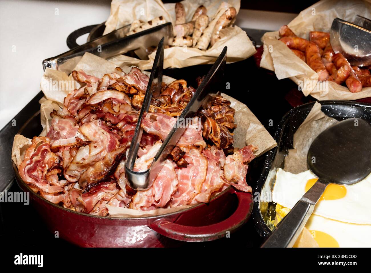 Selection of self service english continental breakfast buffet display