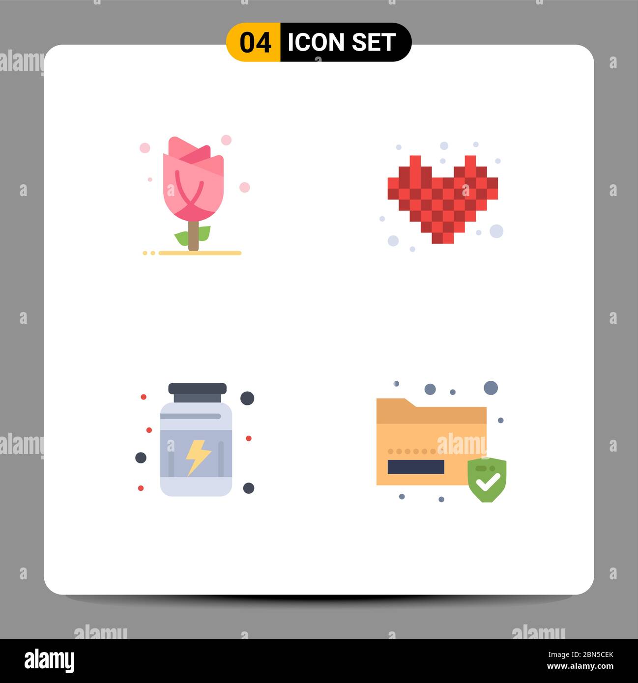 Set of 4 Vector Flat Icons on Grid for flora, gym, nature, games ...