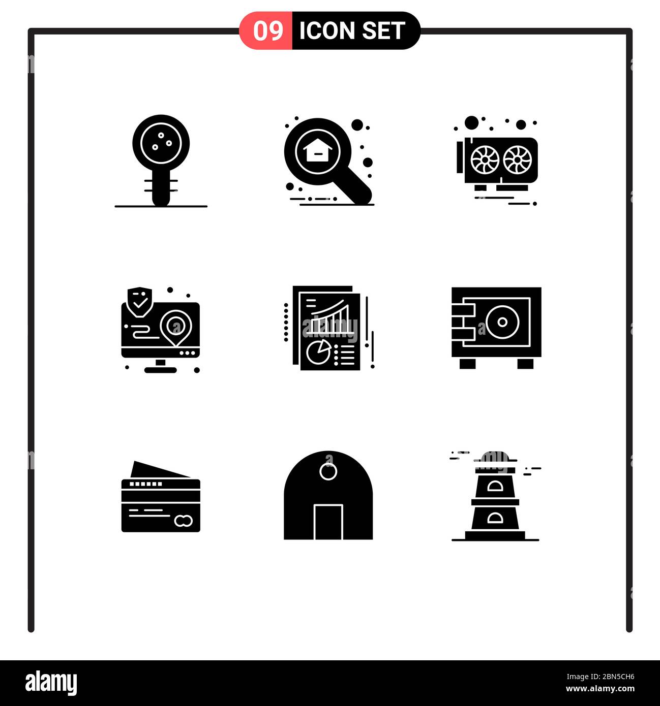 Universal Icon Symbols Group of 9 Modern Solid Glyphs of map, interaction, explore, app, video card Editable Vector Design Elements Stock Vector