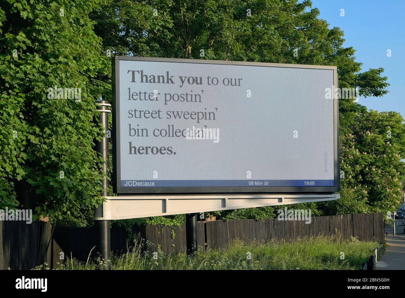 Roadside digital 'Grateful Britain' advertising campaign thanking a variety of keyworkers through rhyme during the Covid-19 pandemic in the UK. Stock Photo