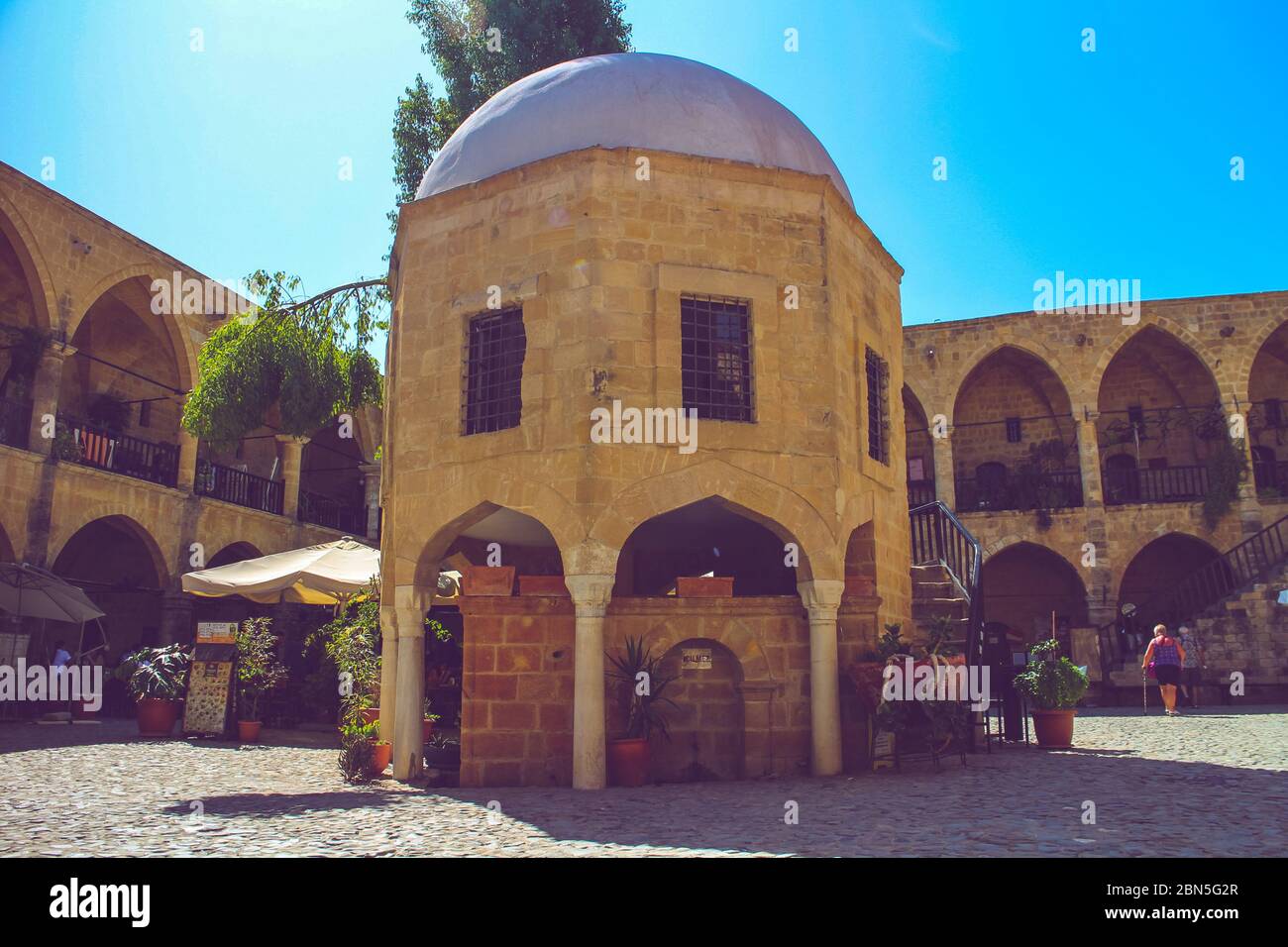 Büyük Han, a traditional ottoman caravanserai ('roadside inn') in Nicosia, capital of Northern Cyprus. Stock Photo