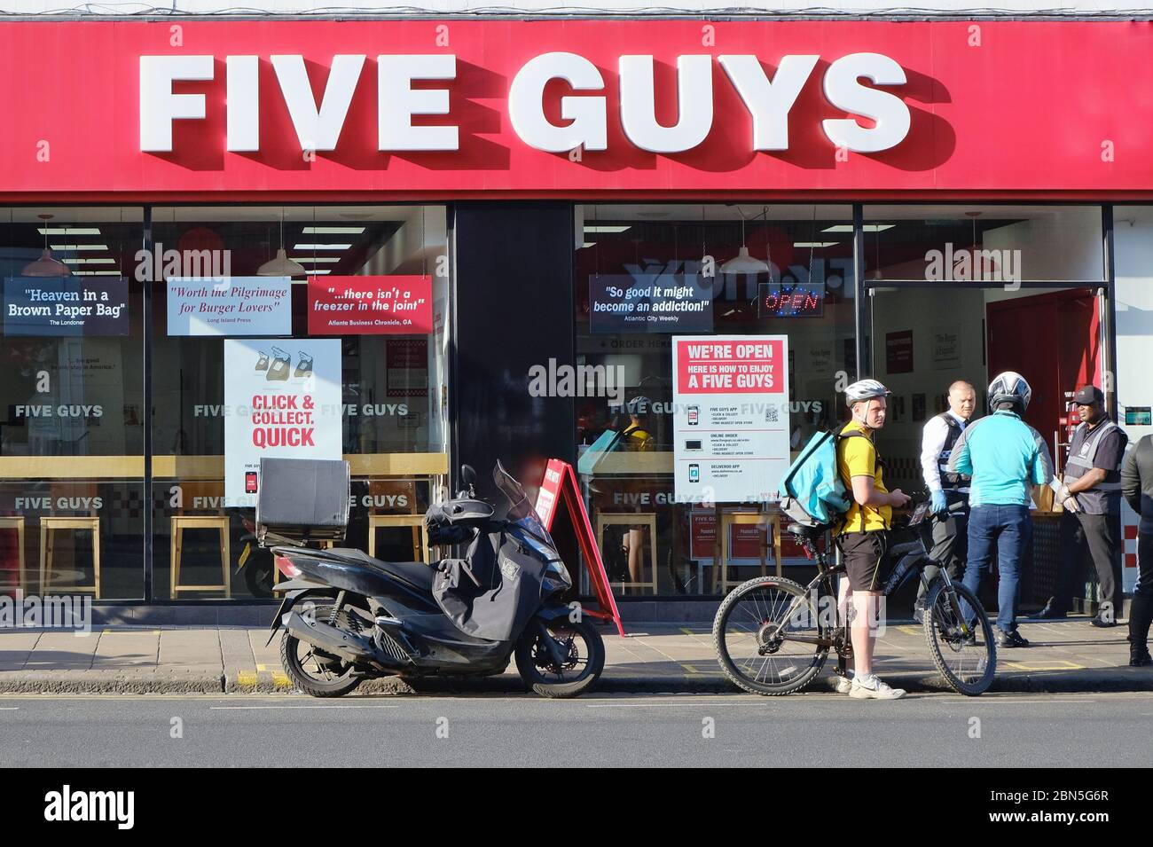 Five Guys In Wimbledon Reopens After A Short Period Of Closure The Fast Food Business Is Open For Click And Collect And Home Deliveries Stock Photo Alamy