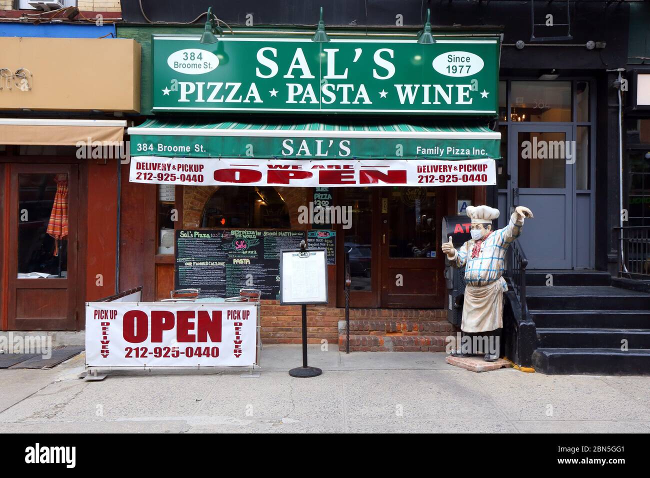 Sal's Little Italy, 384 Broome Street, New York, NYC storefront photo of an Italian restaurant in the Little Italy neighborhood of Manhattan. Stock Photo