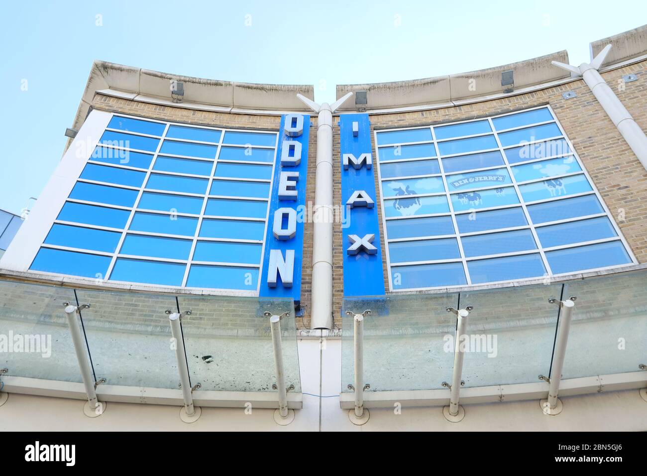 Odeon and IMAX Cinema sign in Wimbledon.  Currently closed as a non-essential business during Coronavirus restrictions. Stock Photo