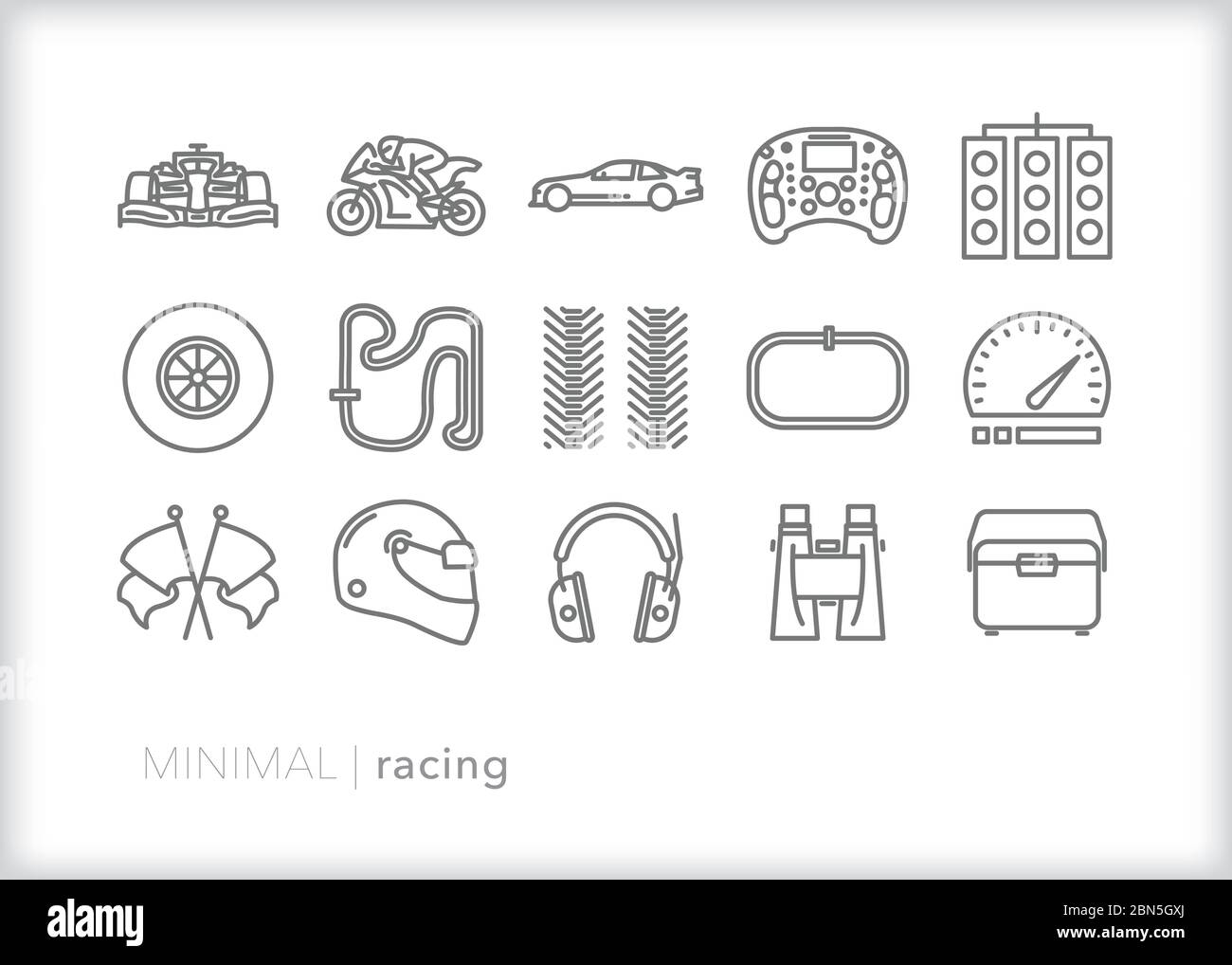 Set of auto racing and motorcycle racing sport line icons Stock Vector