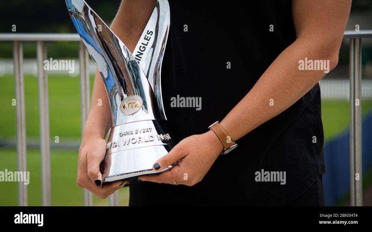 Ashleigh Barty of Australia poses with the Chris Evert World No.1 trophy ahead of the 2019 Nature Valley International WTA Premier tennis tournament Stock Photo