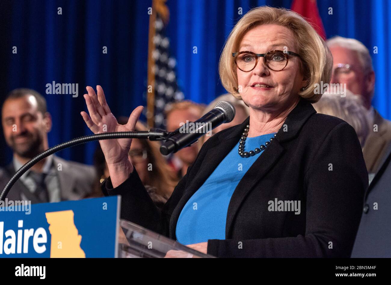 US Senator Claire McCaskill concedes defeat to Missouri Attorney General Josh Hawley in the 2018 mid-term general election for US Senate Stock Photo