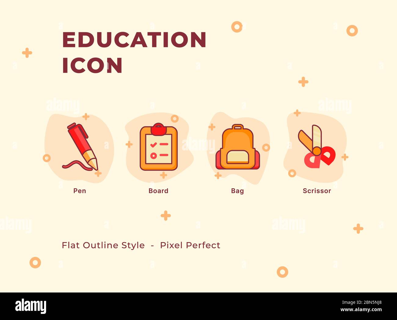Education icon set with modern flat outline style vector illustration ...