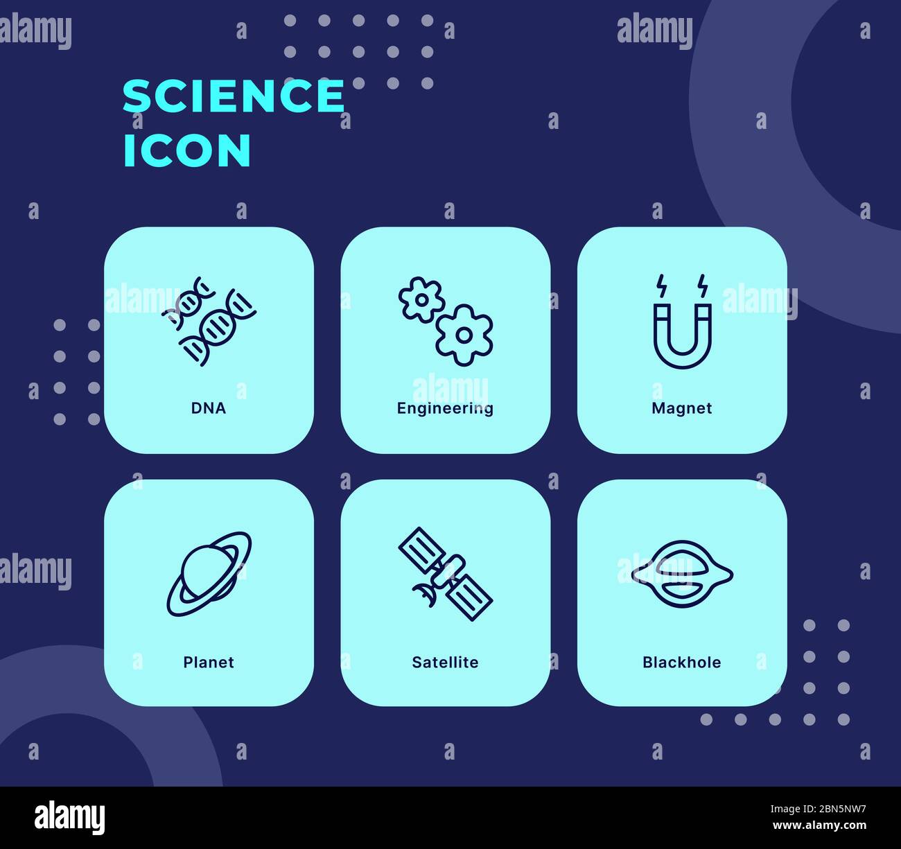Science icon set with modern flat outline style blue theme vector ...