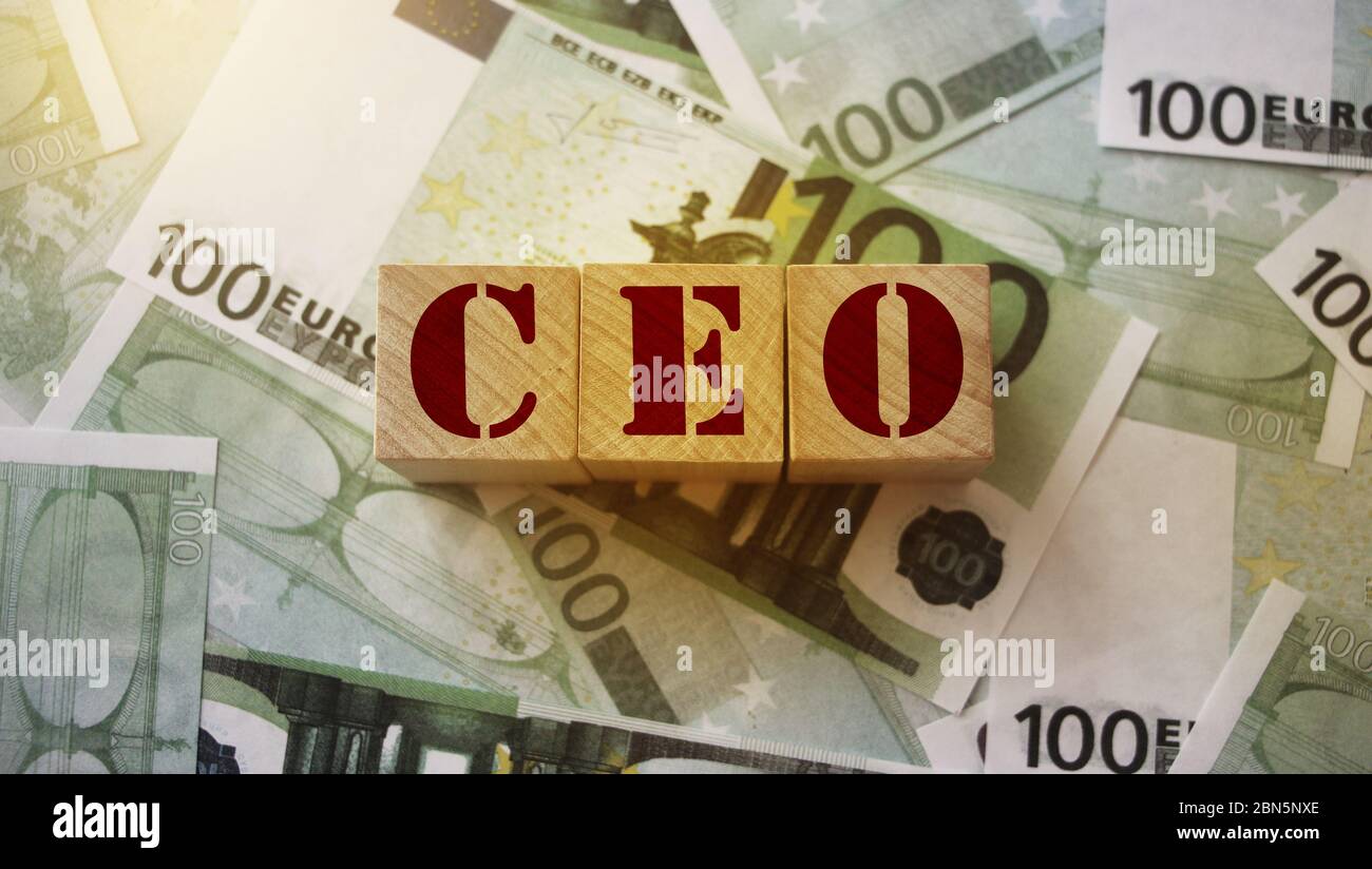 CEO written on a wooden cube on 100 Euro bills. Letters stands for Chief  Executive officer. Business management concept Stock Photo - Alamy