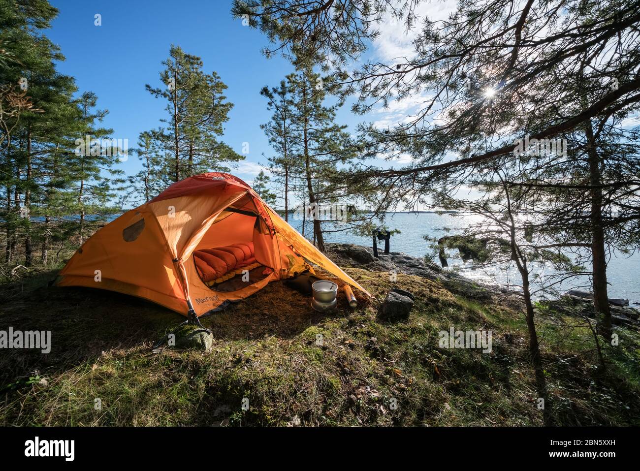 Camping at Tallholmen island, Raasepori, Finland Stock Photo