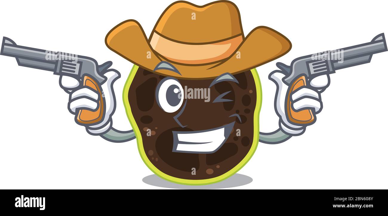 Cartoon character cowboy of firmicutes with guns Stock Vector